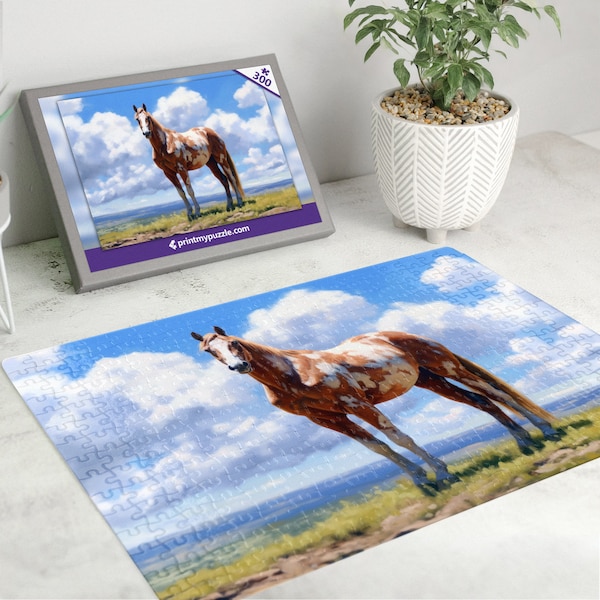 Puzzle 300 pièces Paint Horse | Peinture à l'huile d'un champ de campagne d'animaux de ferme | Illustration rustique peinture cadre poney de ferme