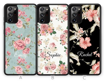 Personalised Note 20 Case Custom Note 20 Ultra Case Floral Flower Samsung Galaxy Note 20 Initials Name Samsung Case Rubber Phone Case Blue