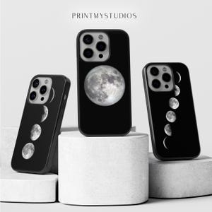 Moon Phone Case for iPhone 16 Pro Max 15 Plus 14 13 12 11 XS XR X 8 7 SE Full Moon Lunar Crescent Space Phase Zodiac Sign Celestial