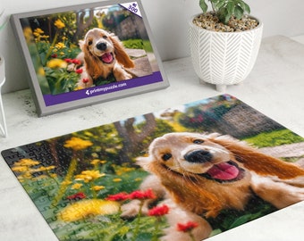 Cocker Spaniel Puzzle 300 Piece Jigsaw – Floral Garden Adorable Pet Puzzle Puppy Dog Lover Gift Golden Yellow English Springer