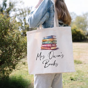 Custom Teacher Tote Bag "Books" | Personalised Teacher Gift Jute Thank You Present Name Initials Monogram Leaving School TA Women