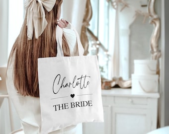 Bolsa de mano personalizada para la novia / Nombre personalizado de alta calidad para despedida de soltera, dama de honor, equipo nupcial, elegante tribu de yute para bodas