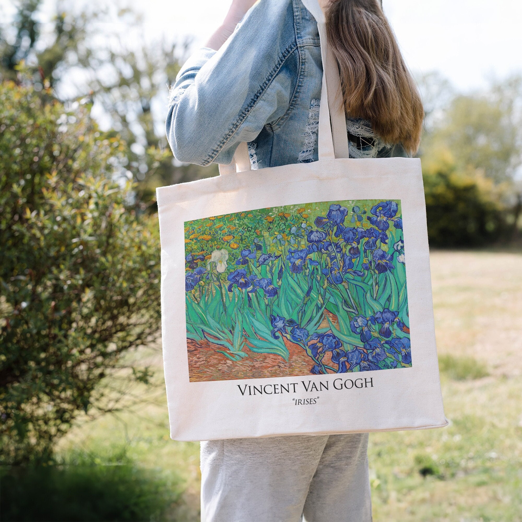 Van Gogh Tote Bag irises Art Print on Tote Bag of Painting by