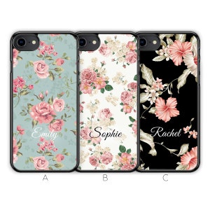 Personalised iPhone 8 Case iPhone 7 Case iPhone SE 2022 2020 Gen 2 3 Case Floral Flower Custom Initials Name Rubber Soft TPU Silicone White