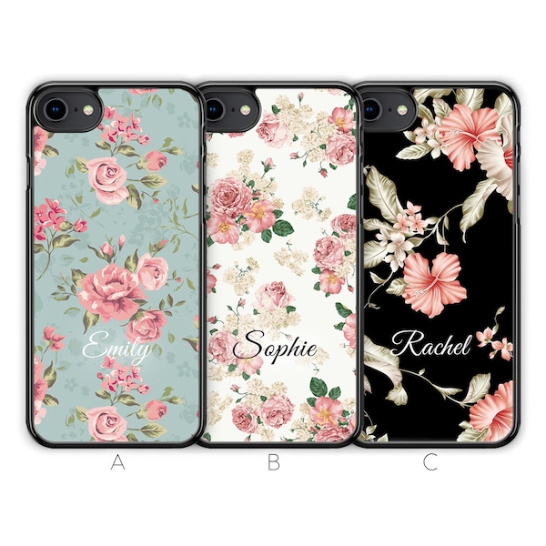 Personalised iPhone 8 Case iPhone 7 Case iPhone SE 2022 2020 Gen 2 3 Case Floral Flower Custom Initials Name Rubber Soft TPU Silicone White