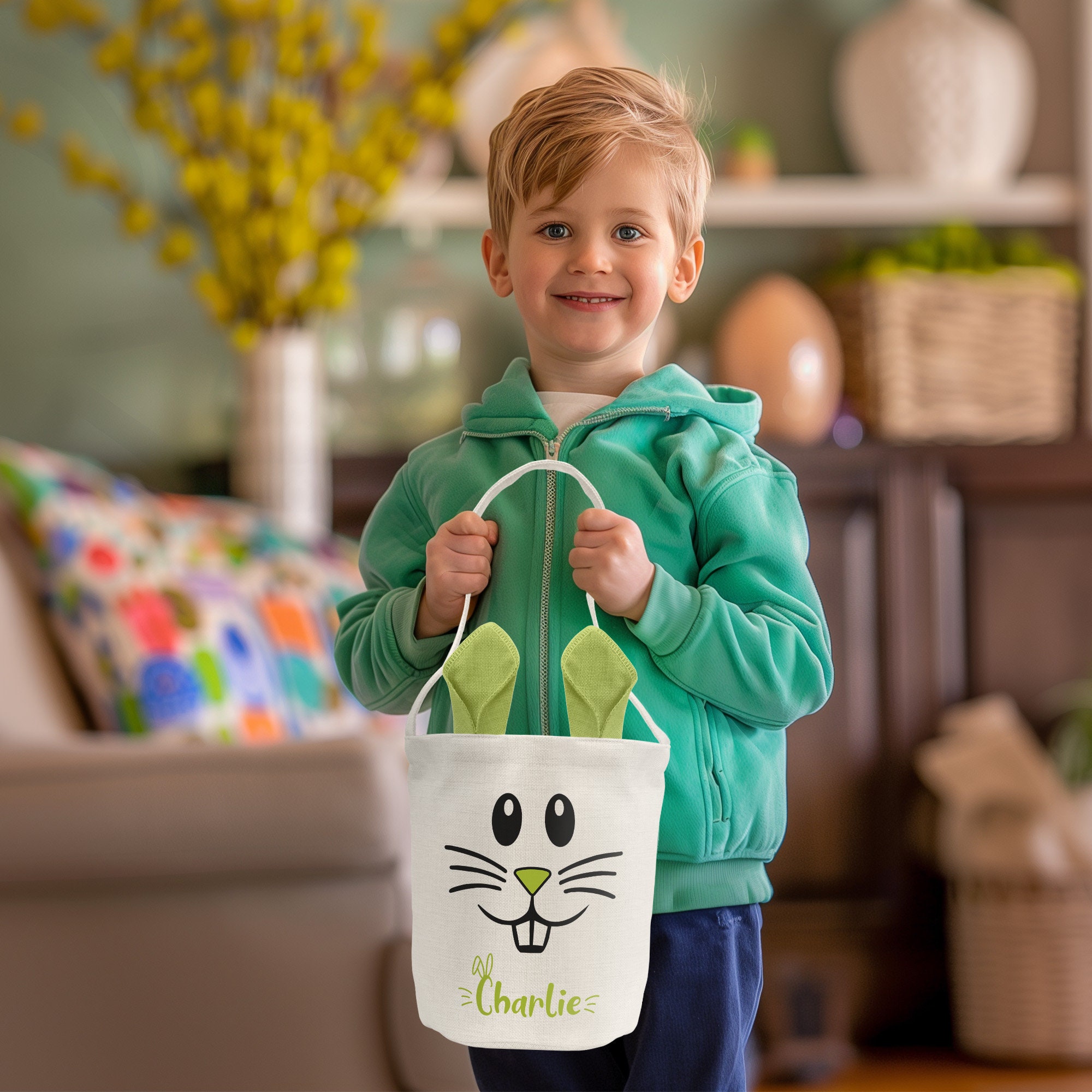 Cestino pasquale in tessuto personalizzato, cestino pasquale personalizzato per bambina, cestini personalizzati per bambini, cestino pasquale con nome ricamato, regali di Pasqua - Italia