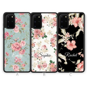 Personalised Floral Case For Samsung Galaxy S20 Case S20 Plus Case S20 Ultra Case S20 FE Case Custom Flower Initials Name Rubber Blue Pink