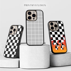 For Samsung & iPhone 15 Pro Max 14 Plus 13 12 11 XR S24 S23 Ultra S22 S21 FE Check Phone Case Checkered Chequered Harlequin Plaid Fire Kpop