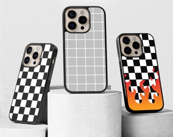 For Samsung & iPhone 15 Pro Max 14 Plus 13 12 11 XR S24 S23 Ultra S22 S21 FE Check Phone Case Checkered Chequered Harlequin Plaid Fire Kpop