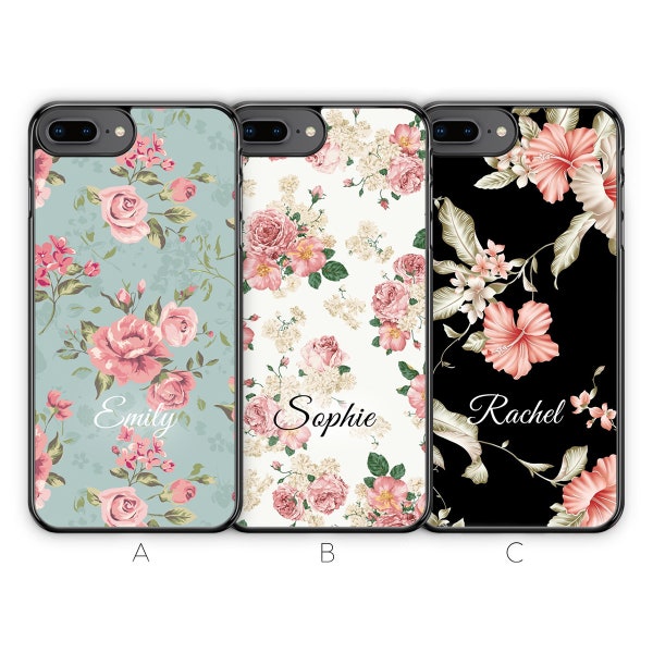 Personalised iPhone 8 Plus Case iPhone 7 Plus Case 8 Case 7 Plus Case Floral Flower Custom Initials Name Rubber  Soft TPU Silicone