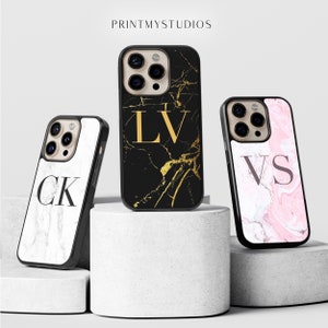 Voor Samsung en iPhone 15 Pro Max 14 Plus 13 12 11 S24 Ultra S23 S22 S21 FE S20 Gepersonaliseerde marmeren telefoonhoes Initiaal monogram naam aangepast