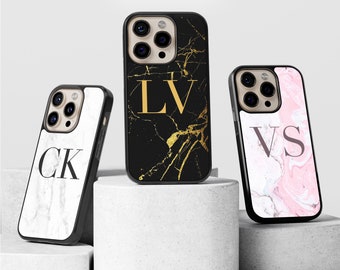 For Samsung & iPhone 15 Pro Max 14 Plus 13 12 11 S24 Ultra S23 S22 S21 FE S20 Personalised Marble Phone Case Initial Monogram Name Custom