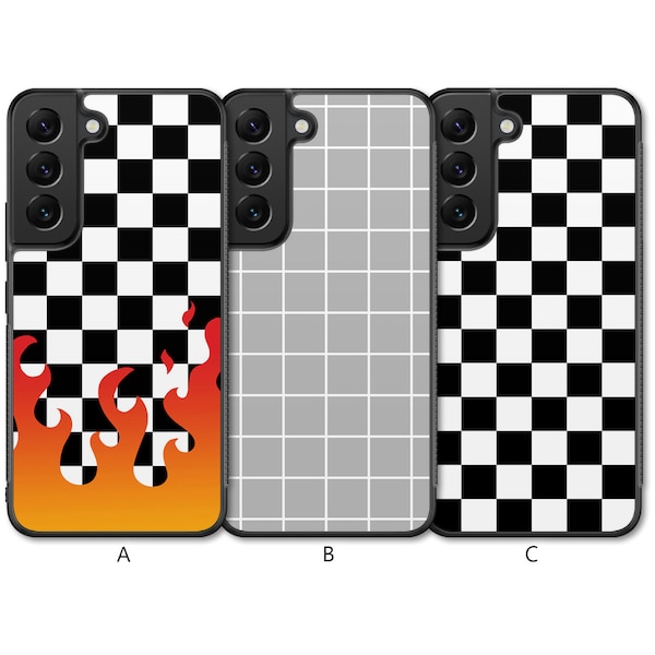 Checkered Case For Samsung Galaxy S21 Case S21 Plus Case S21 Ultra Case S21 FE Check Chequered Harlequin Plaid Flame Fire Kpop Tumblr Rubber