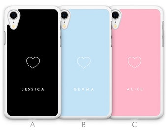 Personalised iPhone XR Case Personalised Heart Pastel Solid Case Monogram Custom Initials Name Rubber Rubber Soft TPU Silicone