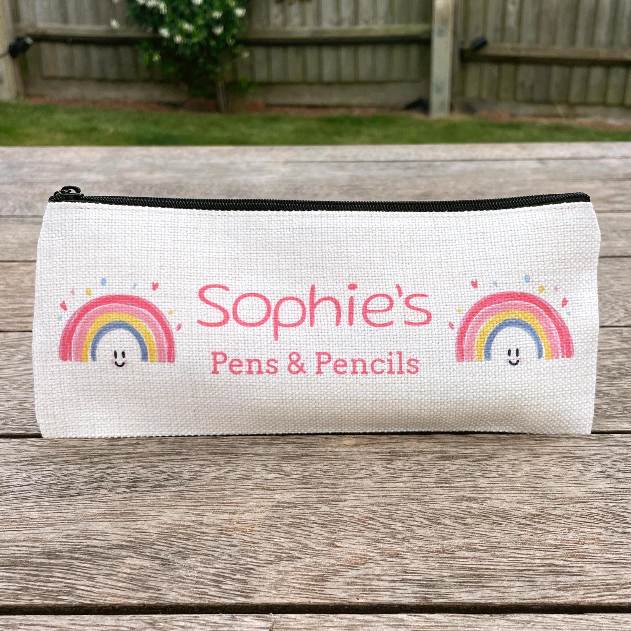 Personalised Pencil Case for Kids | Custom Rainbow  Back to School Gift For Girl Name Cute School Supplies Cute  Linen Style Text Add Name