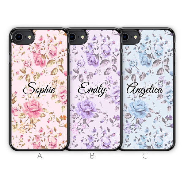 Personalised iPhone SE 2020 Case Personalised iPhone SE Case Floral iPhone Se Flower Custom Name Initials Pastel Rubber Soft TPU Silicone