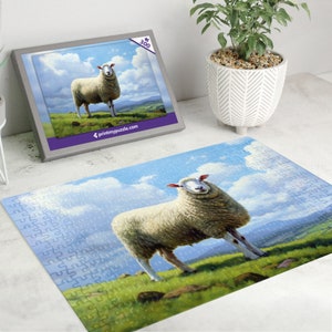 Schaf 300 Teile Puzzle | Ölgemälde von einem Bauernhof Tier Landschaft Feld | Rustikale Illustration Malerei Bauernhof Lamm