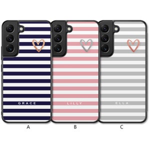 Gepersonaliseerde Stripe Case voor Samsung Galaxy S22 Case S22 Plus Case S22 Ultra Case S22 FE Case Custom Initial Heart Love Nautical Name Rubber