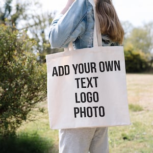 Custom Wholesale Tote Bag For Life Personalised Logo Text Image Photo Brand Printed Canvas Shoulder Shopping Carryall Shopper Bulk Buy image 1