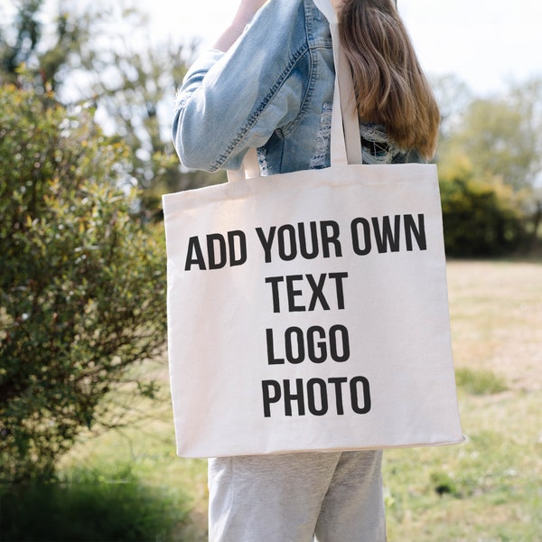 Custom Wholesale Tote Bag For Life | Personalised Logo Text Image Photo Brand | Printed Canvas Shoulder Shopping Carryall Shopper Bulk Buy