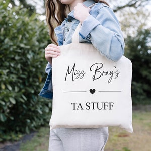 Fourre-tout pour professeur personnalisé « TA Stuff » | Cadeau personnalisé Jute Merci Prénom Initiales Monogramme Fin de l'école Assistant enseignant