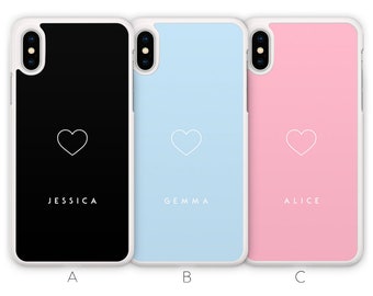 Personalised iPhone X Case iPhone XS Case iPhone XS Max Case Heart Pastel Custom Initials Name Rubber Soft TPU Silicone Black