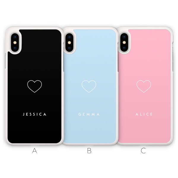Personalised iPhone X Case iPhone XS Case iPhone XS Max Case Heart Pastel Custom Initials Name Rubber Soft TPU Silicone Black