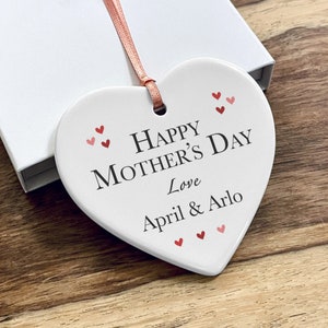 Personalised Mother's Day Gift "Happy Mother's Day" Heart Ornament | Ceramic Hanging Heart For Mom Mum Her Wife Nan Name Custom Keepsake