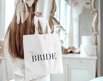 Bolsa de mano para novia / Regalo de lona para el día de la boda para la futura novia de yute / Accesorio para despedida de soltera / Regalo para despedida de soltera, futura señora