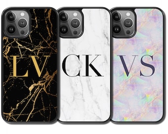 For Samsung & iPhone 15 Pro Max 14 13 12 11 XR 8 Plus 7 Se S22 Ultra S21 FE S20 Personalised Marble Phone Case Initial Monogram Name Custom