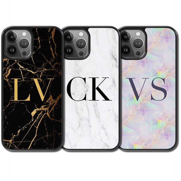 For Samsung & iPhone 15 Pro Max 14 13 12 11 XR 8 Plus 7 Se S22 Ultra S21 FE S20 Personalised Marble Phone Case Initial Monogram Name Custom