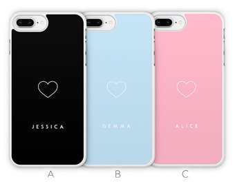 Personalised iPhone 8 Plus Case iPhone 7 Plus Case Heart Pastel Custom Initials Name Rubber Rubber Soft TPU Silicone Pink Black Blue