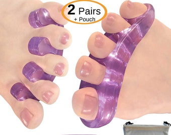 Chiroplax Toe Separator Stretcher Silicone Spreader Spacer for Bunion Bunionette Relief Hammer Toe Straightener Corrector (2 Pairs+1 Pouch)