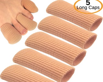 Chiroplax Toe Caps Sleeves Cushions Protectors Tubes Fabric & Gel Lining Finger Toe Separator for Bunion Hammer Toe Callus Corn Blister 5pcs