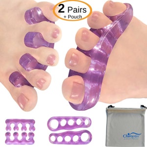 Chiroplax Toe Separator Stretcher Silicone Spreader Spacer for Bunion Bunionette Relief Hammer Toe Straightener Corrector (2 Pairs+1 Pouch)