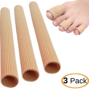 Chiroplax Toe Tubes Sleeves Protectors Cushions Fabric & Gel Lining Finger Toe Separator for Bunion Hammer Toe Callus Corn Blister (3 Pack)