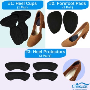 Chiroplax Reusable High Heel Cushion Inserts Pads Forefoot Ball of Foot Back of Heel Cup Grips Protector Liner Metatarsal Shoe Insoles