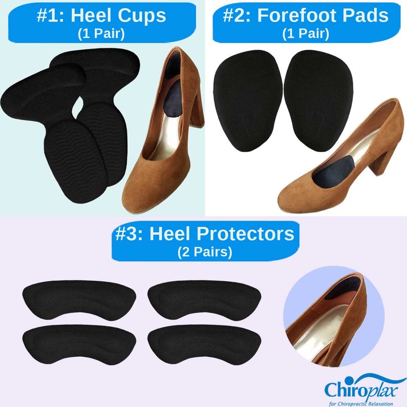 Chiroplax Reusable High Heel Cushion Inserts Pads Forefoot Ball of Foot Back of Heel Cup Grips Protector Liner Metatarsal Shoe Insoles