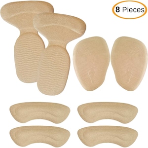 Chiroplax Reusable High Heel Cushion Inserts Pads Forefoot Ball of Foot Back of Heel Cup Grips Protector Liner Metatarsal Shoe Insoles, 8pcs