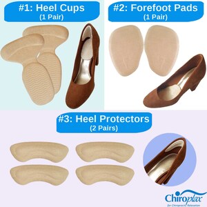 Chiroplax Reusable High Heel Cushion Inserts Pads Forefoot Ball of Foot Back of Heel Cup Grips Protector Liner Metatarsal Shoe Insoles