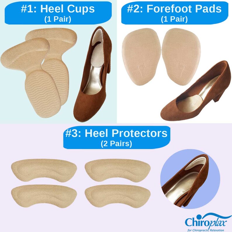 Chiroplax Reusable High Heel Cushion Inserts Pads Forefoot Ball of Foot Back of Heel Cup Grips Protector Liner Metatarsal Shoe Insoles