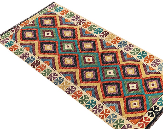 3x7 runner rug 200x81cm Afghan kilim rug handmade rug traditional rug flatwoven contemporary rug maimana kilim rug handwoven rug wool rug