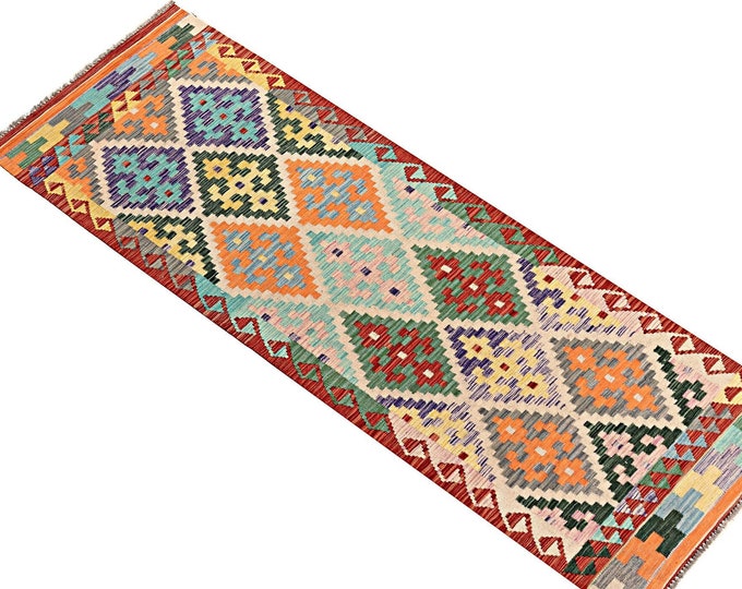 2x8 runner rug 245x80cm Afghan kilim rug handmade rug traditional rug flatwoven contemporary rug maimana kilim rug handwoven rug wool rug