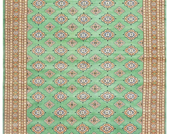 8x10 rug 295x246cm traditional handmade hand knotted Pakistani green bokhara rug super soft luxury wool area rug natural wool green and gold