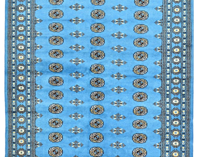 6x8 rug 262x185cm handmade traditional Authentic Pakistani hand knotted Bokhara rug super soft luxury feel oriental wool rug Blue area rug