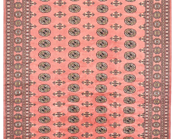 6x9 pink rug 287x202cm handmade fine quality traditional Pakistani hand knotted Bokhara rug super soft luxury feel oriental wool area rug