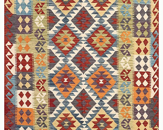 5x6 rug 194x150cm Afghan kilim rug handmade rug traditional rug flatwoven contemporary rug maimana kilim rug area rug handwoven rug wool rug