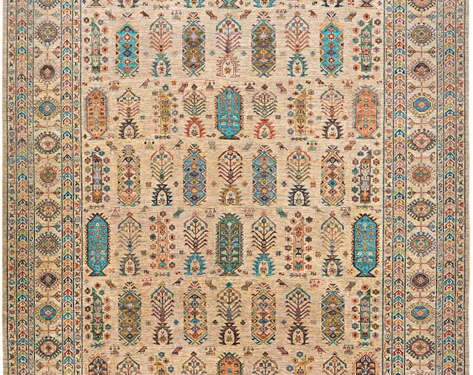 9x12 area rug 367x278cm Large unique Handmade hand knotted rug high quality  sheep wool rug Authentic traditional oriental Afghan Waziri rug