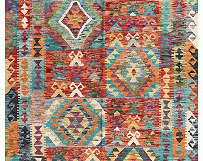 5x6 rug 194x150cm Brand new Afghan handwoven rug traditional maimana kilim afghan rug flatwoven area rug contemporary rug natural wool rug