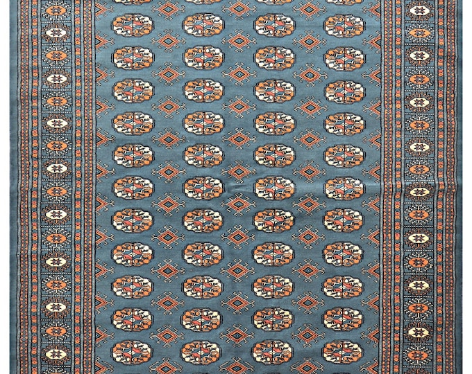 5x9 rug 270x155cm handmade hand knotted Pakistani traditional oriental authentic gray Bokhara rug super soft velvety feel wool area rug in